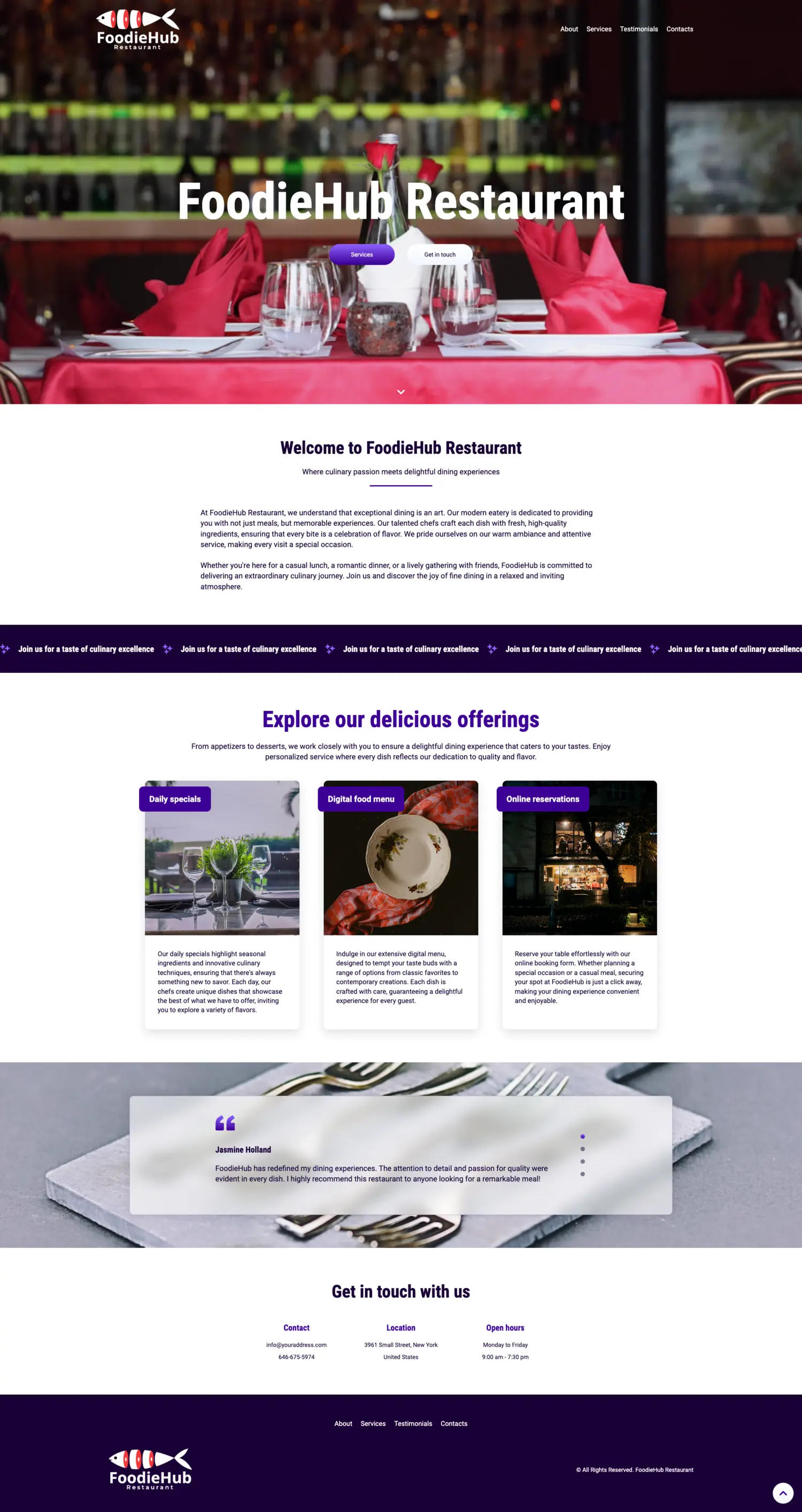 FoodieHub Restaurant website preview