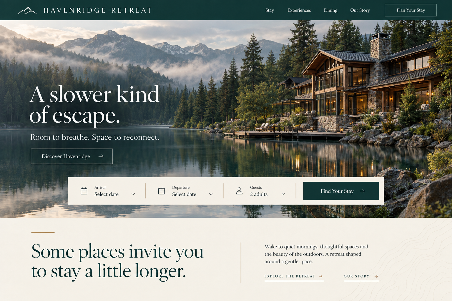 Havenridge Retreat header, hero and introduction