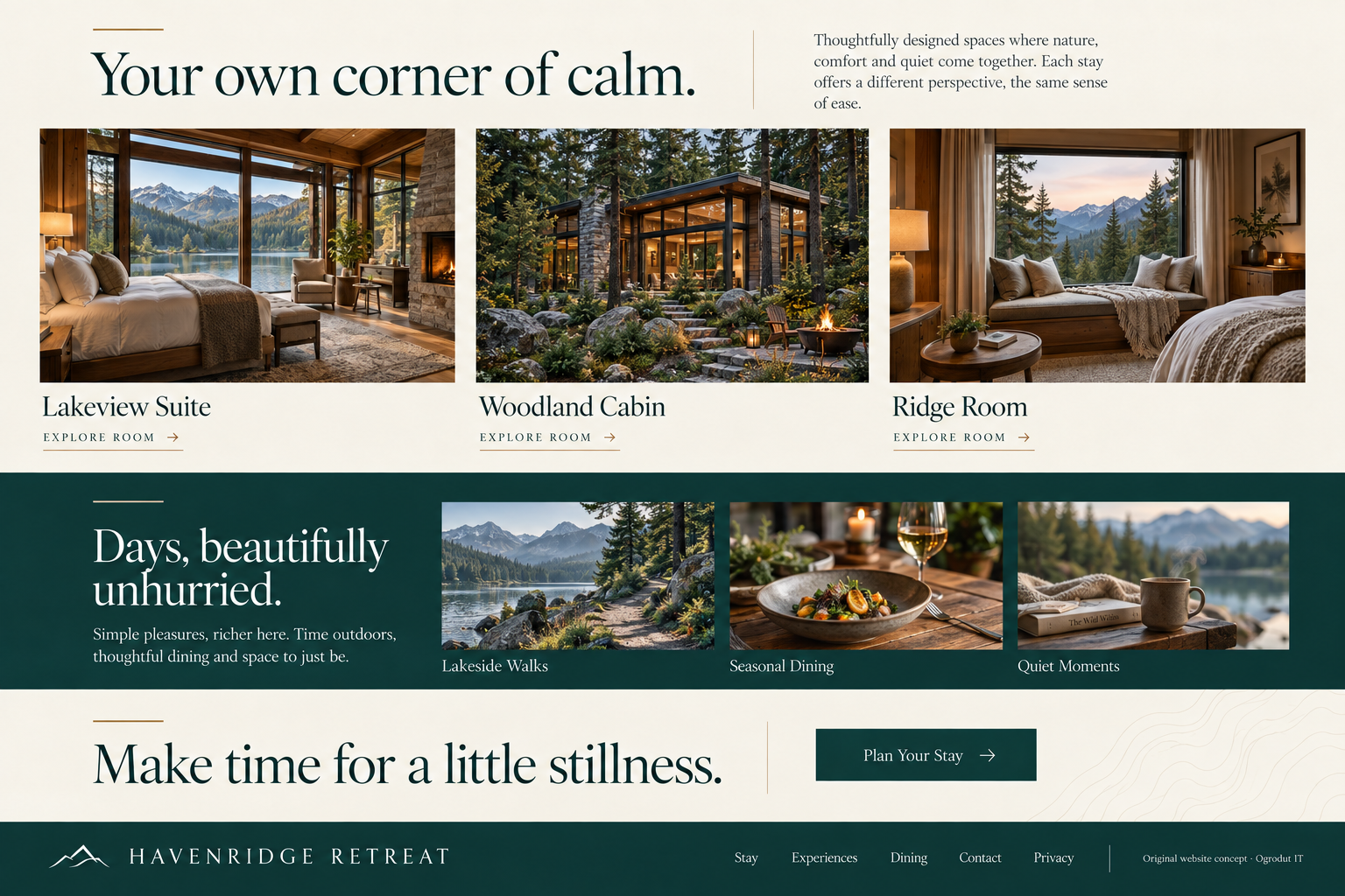 Havenridge Retreat collections, supporting sections and footer